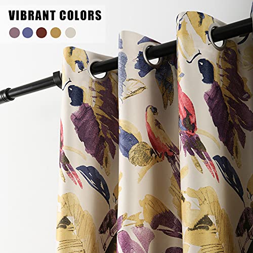 Blackout Curtains for Sliding Door, Abstract Print Plant Pattern Grommet Full Room Darkening Linen Window Drapes for Studio Office, 2 Panels, Purple and Yellow, 52 x 84 - view 4