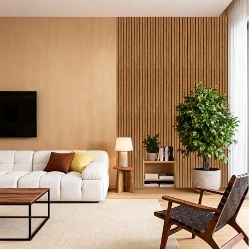 Acoustic Wood Slat Wall Panels for Wall 2pack Wood Slat Panels for Wall 47.2”x23.6” Wooden Acoustic Venner Panels 3D, Fluted Wall Slat Panels 0.82”in - view 3