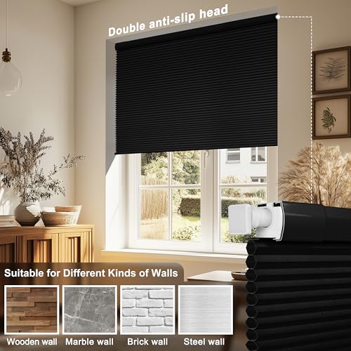 No Drill No Tools Blackout Cellular Shades,Black,Custom Size - view 2