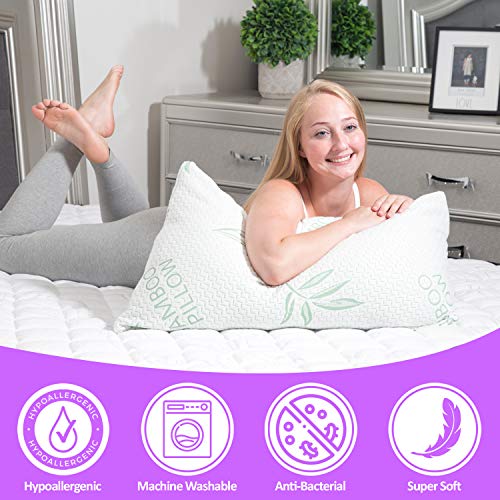 Elif Queen Size Pillows for Sleeping Set of 2 – Cooling Shredded Memory Foam Pillows with Removable Cover for Back, Stomach & Side Sleepers, Rayon Derived from Bamboo, Queen (2 Pack) - view 2