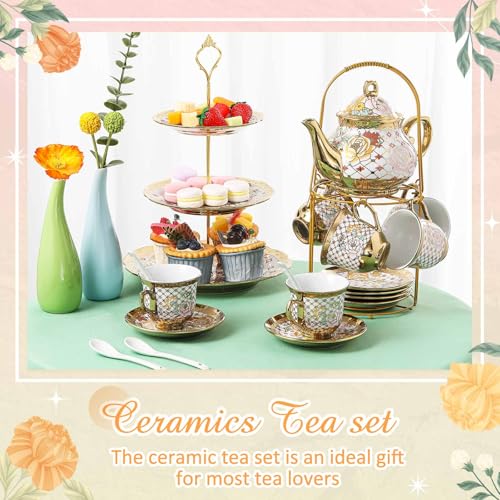 21 Pcs Porcelain Tea Set for Women Tea Party, Stylish Style - view 4