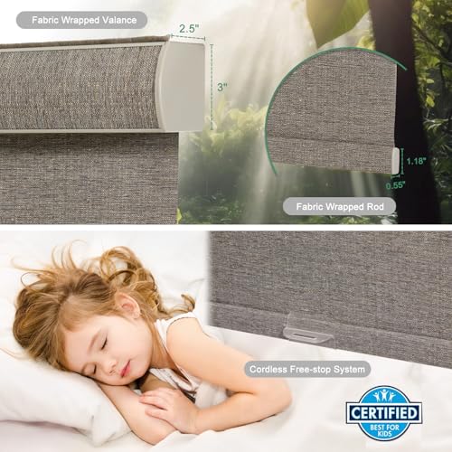 100% Blackout Cordless Roller Shades with Natural Linen Fabric, 72" W X 72" H, Brown (Blackout) for Indoor Windows, Custom Blinds & Shades for Home, Bedroom - view 3