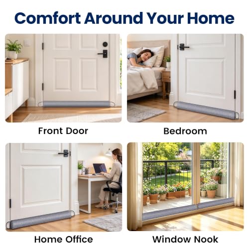 Weighted Under Door Draft Stopper 36 Inch, Door Draft Blocker with Adhesive Hook & Loop, Door Sweep Bottom Seal for Blocking Cold Air, Noise, Dust, Wind and Light, Dark Grey - view 7