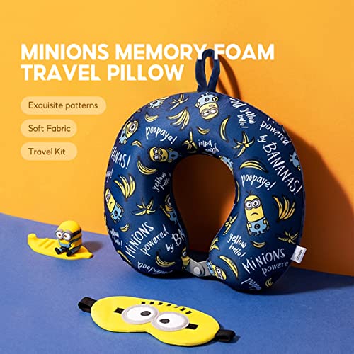 Minions Travel Neck Pillow with Eye Mask, Cute Cartoon 100% Memory Foam Neck Support Pillow, Lightweight Travelling Pillow Set for Airplane, Car and Home Use - view 4