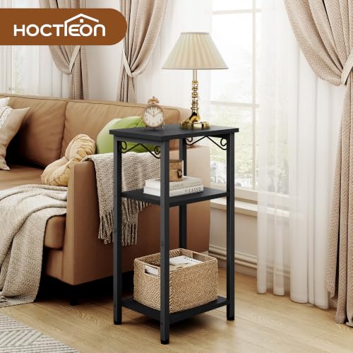 3 Tier Tall Narrow Side Table, Slim Nightstand with Storage Shelves, Space-Saving End Table for Small Areas, Sturdy Metal Frame, for Living Room Bedroom Couch Hallway, Black - view 2