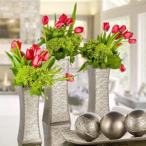 Dublin Silver Vases Set of 3 - Centerpieces for Dining Room Table, Decorative Vases Home Decor Accents for Living Room, Bedroom, Kitchen, Coffee Table Decor - Packaged in Gift Box - view 2