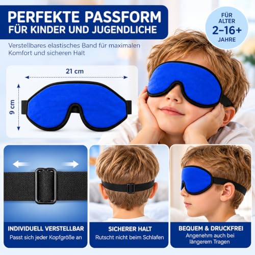 3D Sleep Mask for Kids, Light Block Sleeping Blindfold Memory Foam Contoured Eye Mask for Sleep, Adjustable Strap Eye Cover and Travel Sleep Mask for Boys Girls, Dark Blue - view 3