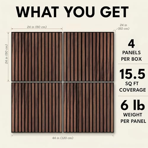 4-Pack Peel & Stick Studio-Grade Acoustic Wood Wall Panels 24x24x1" | Mocha - view 4