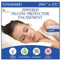 Standard Pillow Protectors (Set of 2) – Zippered Waterproof Pillow Covers Hypoallergenic Dust Proof Pillowcase Encasement Cover