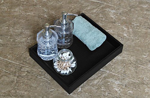 Faux Leather Vanity Tray, Elegant Desktop Storage Organizer, Decorative Catchall for Perfume, Bathroom Valet, Nightstand or Dresser, Black, 10.2 x 8.4 x 1.8 Inches - view 3