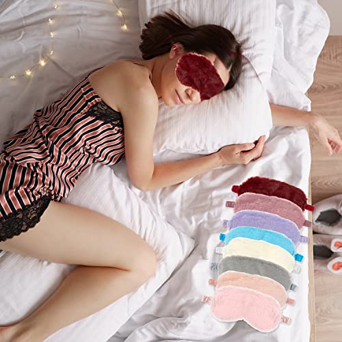 Fluffy Sleep Mask 4 Pack - Plush Blackout Eye Masks for Sleeping, Soft Blindfold with Silky Back, Cozy Gifts for Women Men Travel, Dark Pink - view 2