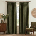 Vintage Olive Dark Green Pinch Pleated Linen Curtains 90 inch Long
