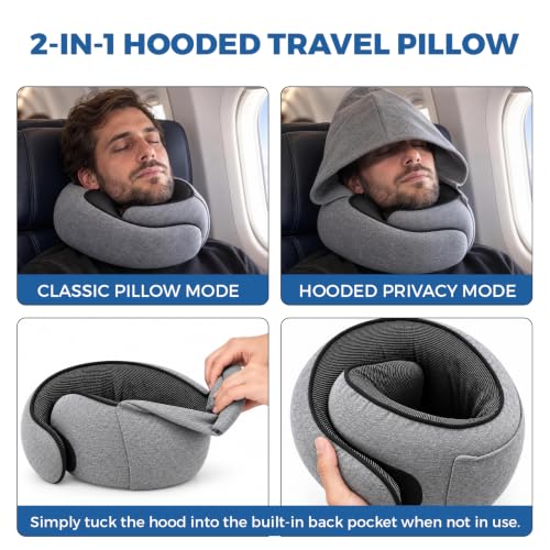 Hooded Pro Travel Pillow,Upgraded Trave Neck Pillow, Memory Foam Filling - view 7