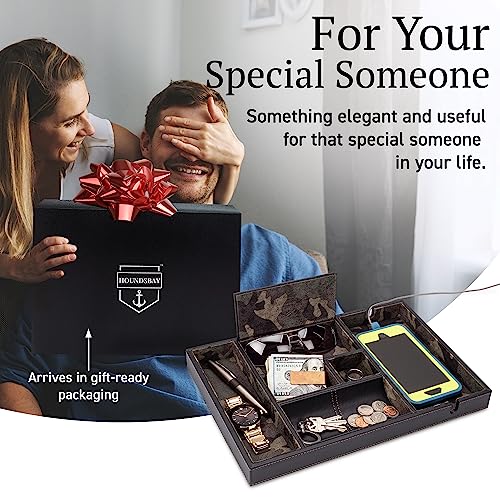Victory Valet Tray for Men, Camo Gifts for Men, Handmade PU Leather EDC Tray, Scratch Resistant, Nightstand Organizer - Black Woodland Camo - view 3