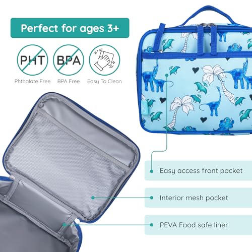 JumpOff Jo Insulated Lunch Box – Keeps Food Hot or Cold, BPA-Free with Mesh Pockets & Easy-Clean Lining – Ideal for School, Travel & Daycare - Blue Dino - view 3