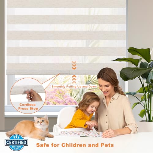 Linen Cordless Zebra Blinds for Windows(Custom Size,Cream) - view 5
