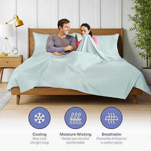 Kickoff Viscose Bamboo Sheets Split King Size 5-pc 100% Organic Bamboo Viscose Bed Cooling Sheets Split King Size Set Cool Bedding for hot Sleepers Sheet Set - Gift Ready Packaging (Coastal Blue, SK) - view 5