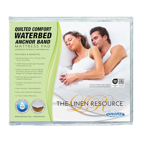 The Linen Resource Quilted Comfort Waterbed Anchor Band Custom Fit Mattress Pad Protective Cover King