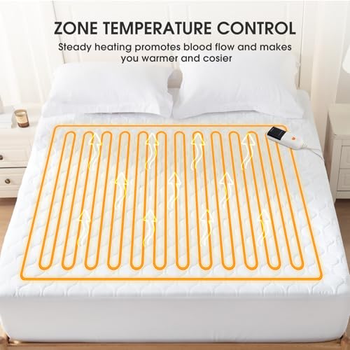 Heated Mattress Pad Queen - Bed Warmer with Memory & Preheat Functions, 2-10 Hour Auto Off & 9 Heat Settings, Double Controller, Fast Heating, Deep Pocket, Electric Mattress Pad Queen 60"x80" - view 3