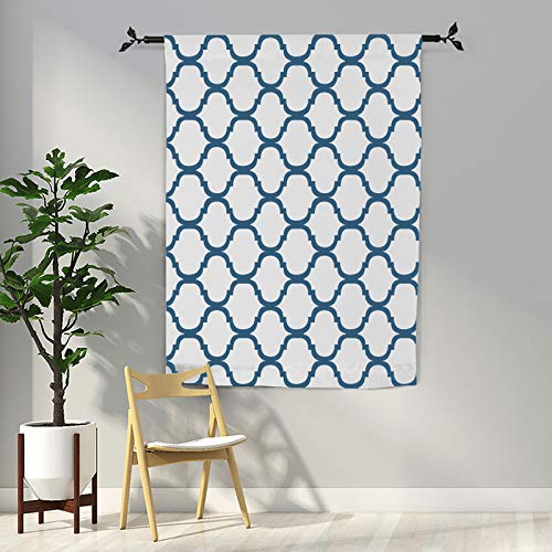 Moroccan Thermal Insulated Tie Up Shade Room Darkening Blackout Rod Pocket Curtain for Small Window, 42 by 63 Inch, Off White/Royal Blue (1 Panel) - view 2