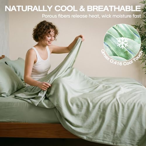 Real 100% Viscose Derived from Bamboo Sheets Set King Size, Cooling & Silky Soft for Hot Sleeper, Luxury with Breathable & Moisture Wicking Fabric, 18" Deep Pocket with Corner Straps (Sea Glass, King) - view 5