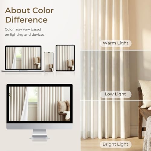 Pleated 100% Blackout Linen Curtains for Bedroom Living Room, Memory Trained Thermal Insulated Room Darkening Window Pleat Drapes with Hooks, 2 Panels (Natural, 40" W x 102" L (Pack of 2)) - view 4