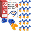 55 Pairs Silicone Ear Plugs, Reusable Earplugs for Noise Reduction, 25dB NRR Corded Ear Plug for Sleeping Noise Cancelling, Ear Plug with String Individual Packing
