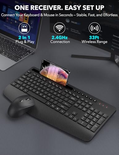 Wireless Keyboard and Mouse Combo - Full-Sized, Ergonomic Wrist Rest - view 4