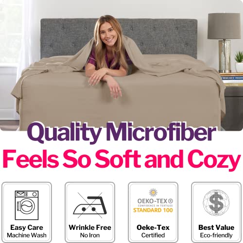 Bed Linen Set - 4Pcs California King Extra Deep Pocket Sheets, Wrink Free Microfiber, Zipper Closure Pillowcases - Taupe Sand - view 3