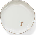 Initials ring dish jewelry tray with personalized R-monogrammed engagement wedding gifts for friends, sister, birthday Christmas gifts for women, ceramic white