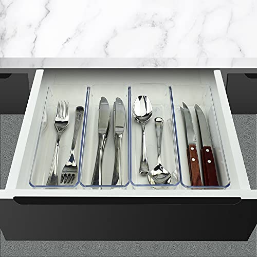 Drawer Organizer Modular, Box Tray Storage Bins for Office, Home, Makeup, Kitchen, Junk Drawer (4 Pieces) (Clear Crystal Plastic) - view 7