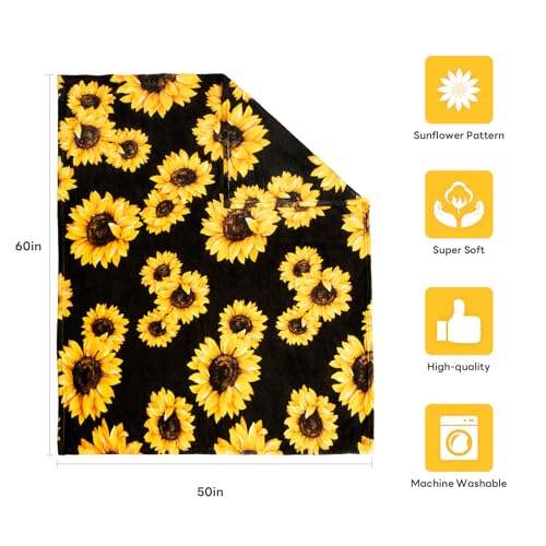 Sunflower Blankets Gifts for Women, Flannel Fleece Sunflower Gift, Floral Throw Blanket for Couch Bed Sofa, Soft Cozy Warm Lightweight Blankets for Travel Camping 260GSM (50"x60") - view 5