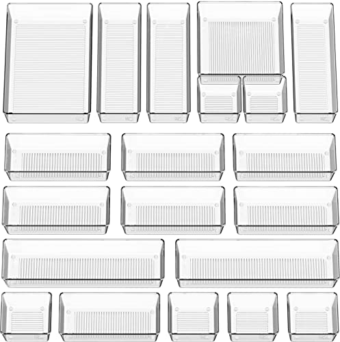 20 PCS Clear Plastic Drawer Organizers Set, 5-Size