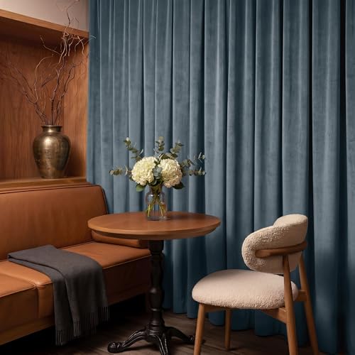 Dusty Blue Velvet Blackout Curtains 84 inches Long for Bedroom - view 5
