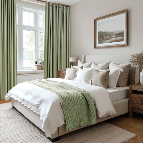 Light Sage Pinch Pleat 100% Blackout Curtains 120 Inch Length 2 Panels Set Flax Linen Room Darkening Soundproof Pinch Pleated Curtains with Hooks Rings for Bedroom Living Room Track System W40 x L120 - view 4