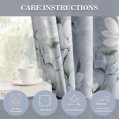 Floral 95% Blackout Curtains 102 Inch Length 2 Panels Light Grey - view 6