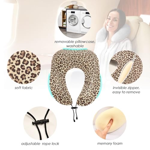 Leopard Cheetah Print Animal Gemoetric Neck Pillow Travel for Sleeping Airplane Travel Kit with Snap Clip & Storage Bag - view 2