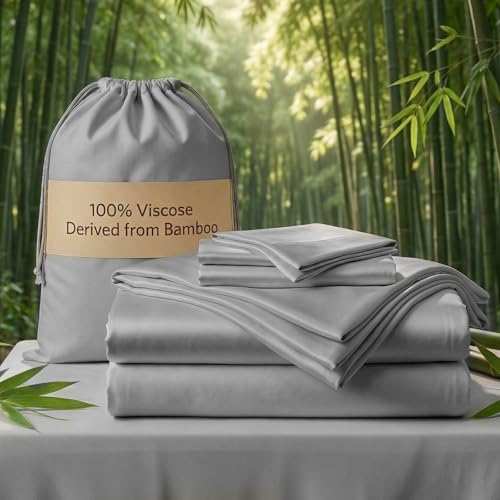 Real 100% Viscose Derived from Bamboo Sheets Set King Size, Cooling & Silky Soft for Hot Sleeper, Luxury with Breathable & Moisture Wicking Fabric, 18" Deep Pocket with Corner Straps (Sea Glass, King) - view 8