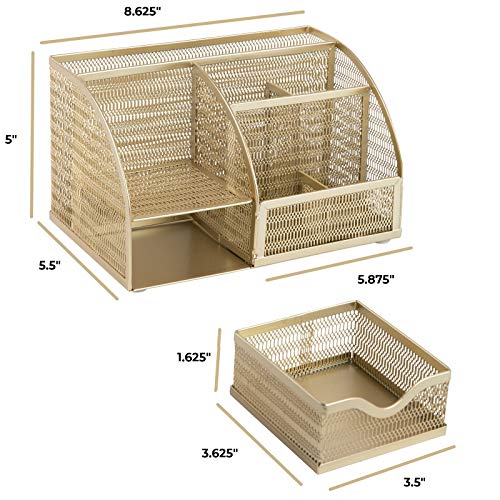 Gold Desk Organizer with Drawer | Metal Desktop Caddy with Six Compartments for Office Supplies | Stylish Desk Organizers and Accessories for Home or Office - view 6