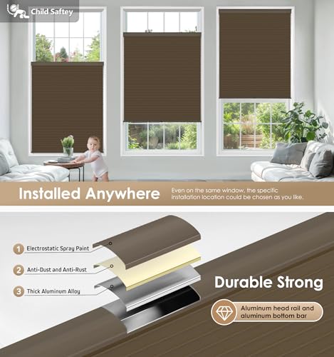 No Drill Cordless Cellular Shades, 25" W x 48" H, Dark Coffee - view 3