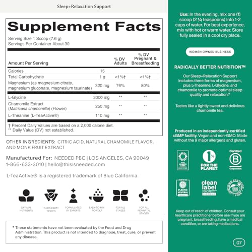 Needed. Sleep and Relaxation Support - Chamomile Powder for Relaxation and Magnesium Powder for Sleep Support, Safe and Effective Nutrients & Botanical Blend for Calm Sleep Supplement - 30-Day Supply - view 2