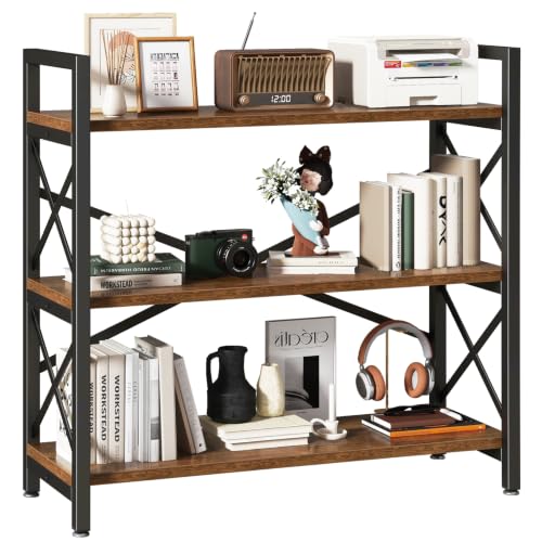 Bookcase, Bookshelf, Elegant X-Shaped Structure, Rustic Brown HBC026H