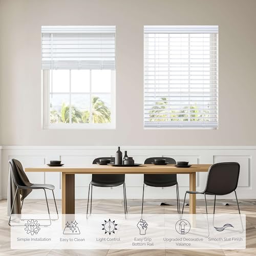 Cordless 2" Faux Wood Blind White 69 W x 52 H, Flush Inside Mount (No Valance Side Pieces/Returns Included, Arrives ½ Inch Narrower) - view 2