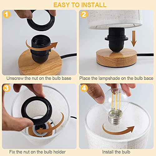 Small Bedside Table Lamp for Bedroom set of 2,Minimalist Wood Base & Round Fabric Shade,Mini Cute Cozy Warm Nightstand Boho Lamp set, Study Desk Night Stand Light for Room, Dorm,Nursery,Living Room - view 4