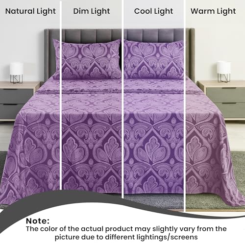 Paisley Queen Sheet Set, 4 PC Soft Microfiber Wrinkle Free Sheets - Luxurious Printed Bed Sheets Includes Flat Sheet, Fitted Sheet with Deep Pockets, & 2 Pillowcases - Purple - view 6