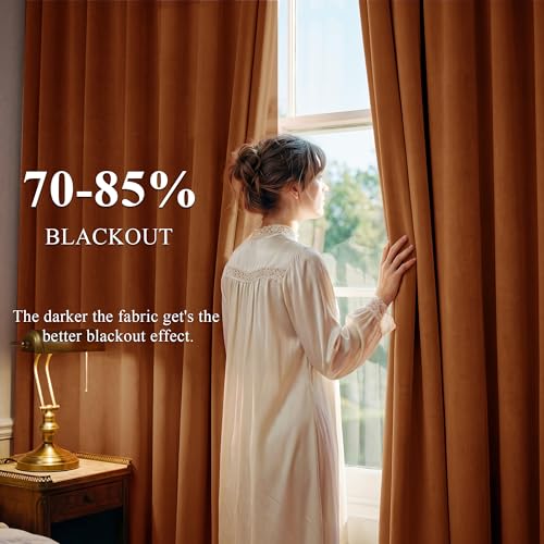 Burnt Orange Velvet Curtains for Sliding Door, W52 x L96, 2 Panels - view 3