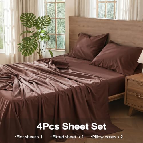 100% Pure Linen Blend 4 Piece Sheet Set, Cooling and Breathable Flax Bed Sheets for Hot Sleepers, Comfort All Year, Anti-Tear and Tough Bedding, 18 Inch Deep Pocket(Chocolate Brown,Queen) - view 2