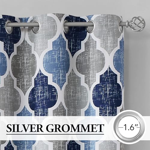 Moroccan 100% Blackout Curtains Bedroom Blue Grey 50x84 2 Panels - view 2