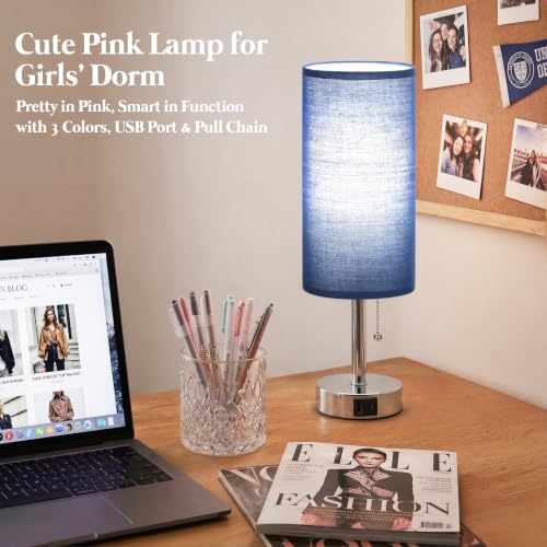Blue Bedside Table Lamp for Bedroom - Small Nightstand Lamp for Girls - view 2