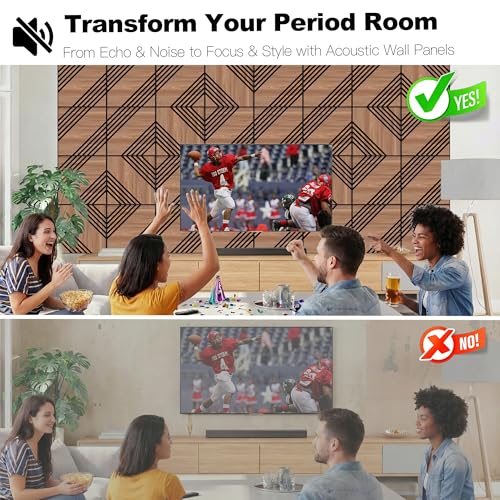 Acoustic Wall Panels, Walnut, 16 Pack, 12x12 in - view 3